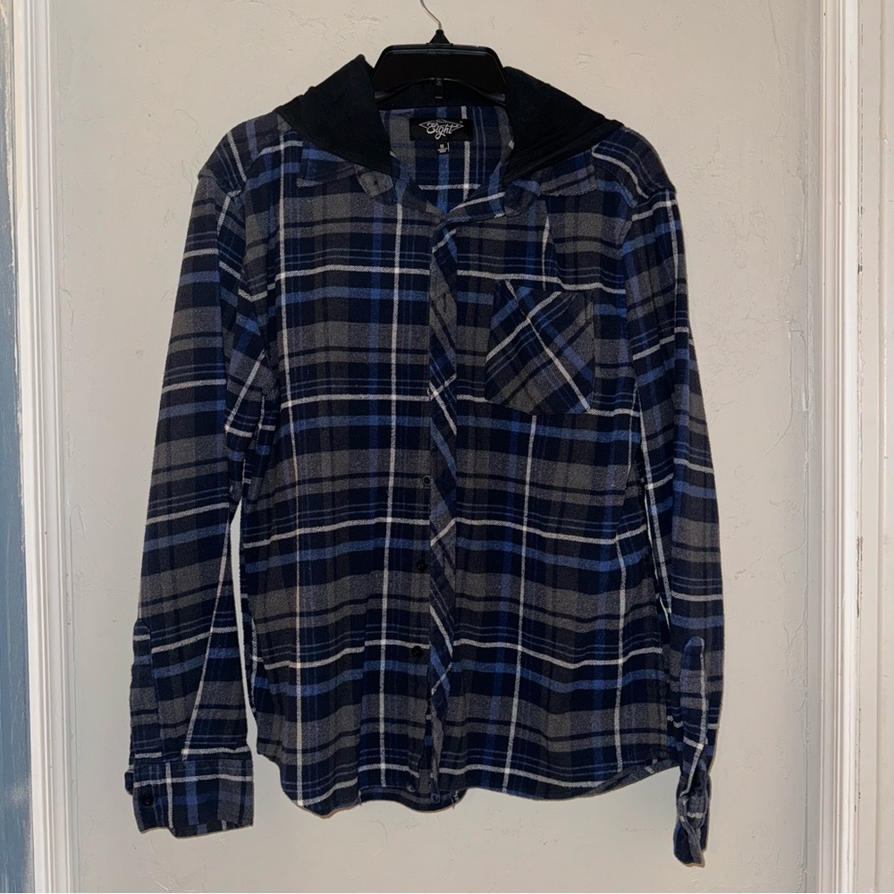 EIGHTY EIGHT flannel hoodie blue and black light weight